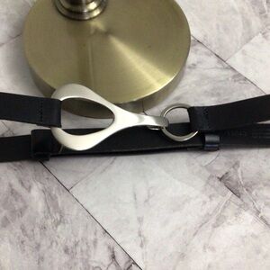 Sleek Black Leather Belt with Modern Silver Buckle